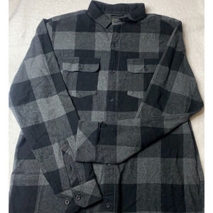 Dravus Black Gray Buffalo Plaid Flannel Shirt Large 100% Cotton Long Sleeve